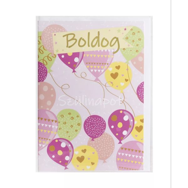 Képeslap rózsaszín lufikkal és Boldog Szülinapot felirattal - 13 x 19 cm akciós termékkép 1