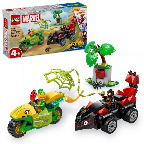 LEGO® Marvel Spin és Electro: Üldözés a dinójárművel 11198