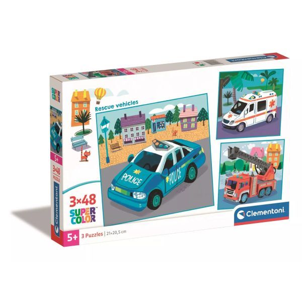 Clemenotni: SuperColor Mentőjárművek - 3 x 48 darabos puzzle akciós termékkép 1