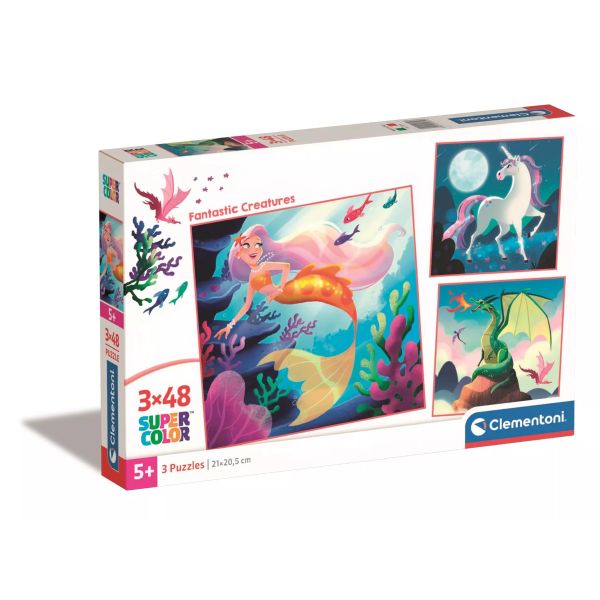 Clementoni: SuperColor Fantastyczne stworzenia - 3 x 48 elementów