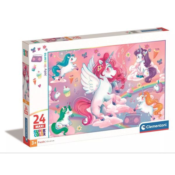 Clementoni: SuperColor, Vidám unikornisok - 24 darabos maxi puzzle akciós termékkép 1