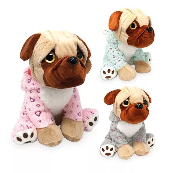 Mopsz plüssfigura szívecskés ruhában, 25 cm - többféle akciós termékkép 1