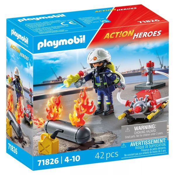 Playmobil: Tűzoltó figura vízágyúval akciós termékkép 1