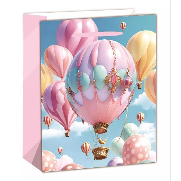 Hőlégballon mintás ajándéktasak - 18 x 23 cm