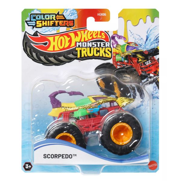 Hot Wheels: Színváltós Monster Trucks autó, 1:64 - Scorpedo