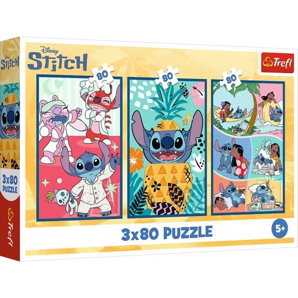 Trefl: Stitch világa - 3 x 80 darabos puzzle akciós termékkép 1