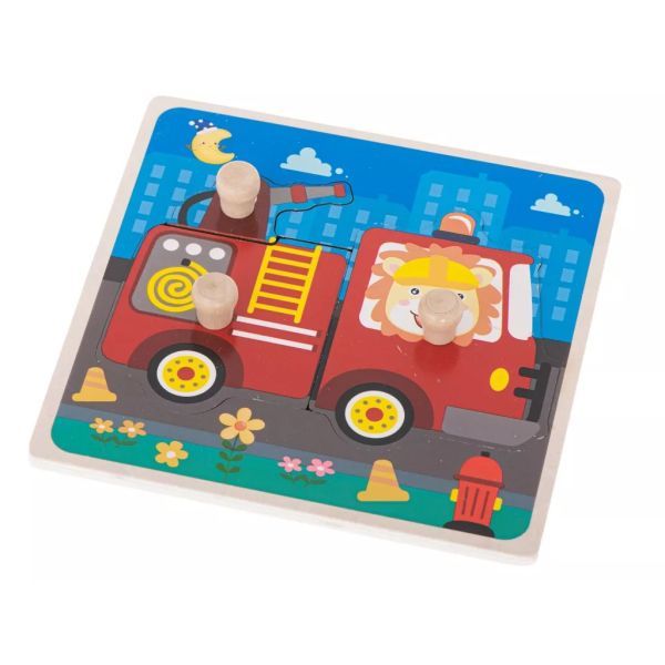 Tűzoltó autó mintás fa puzzle - 15 x 15 cm akciós termékkép 1