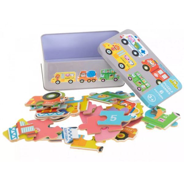 Járművek puzzle fém dobozban - 30 db-os akciós termékkép 1