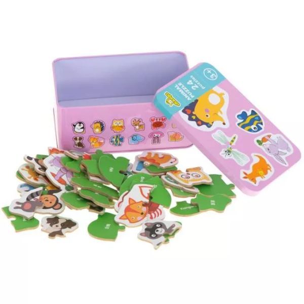 Állatok puzzle fém dobozban - 24 db-os akciós termékkép 1