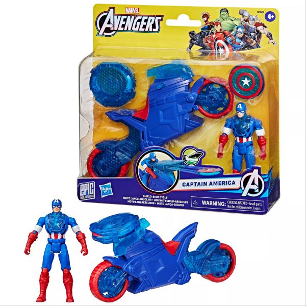 Marvel: Bosszúállók Amerika kapitány akciófigura motorral - 10 cm