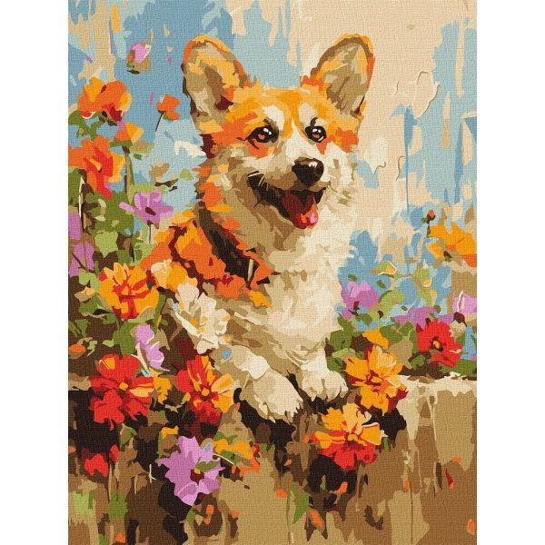 Ideyka: Festés számok szerint, Corgi a virágok közt - 30 x 40 cm akciós termékkép 1