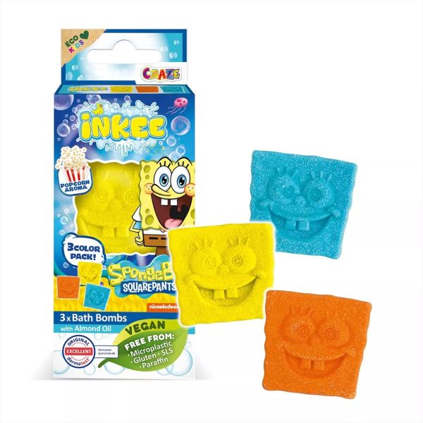 Inkee: Bombe de baie SpongeBob - 3 buc - miros de popcorn