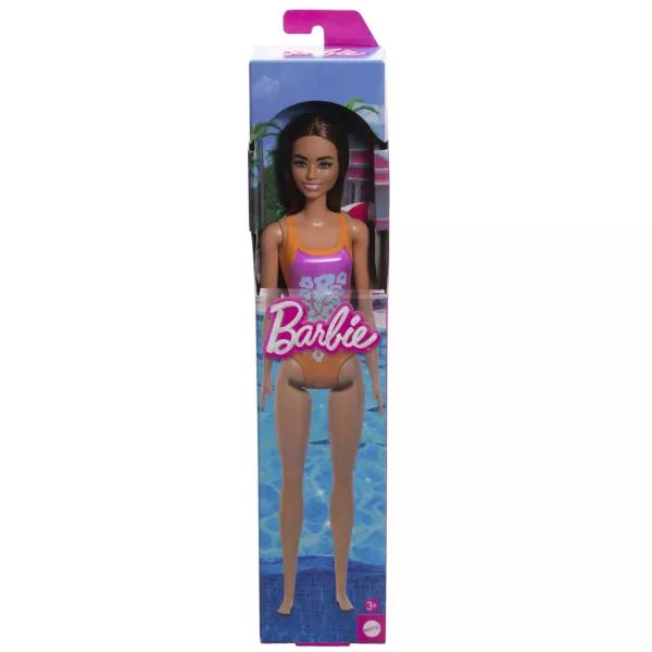 Barbie: Barna hajú baba rózsaszín-narancs fürdőruhában akciós termékkép 1