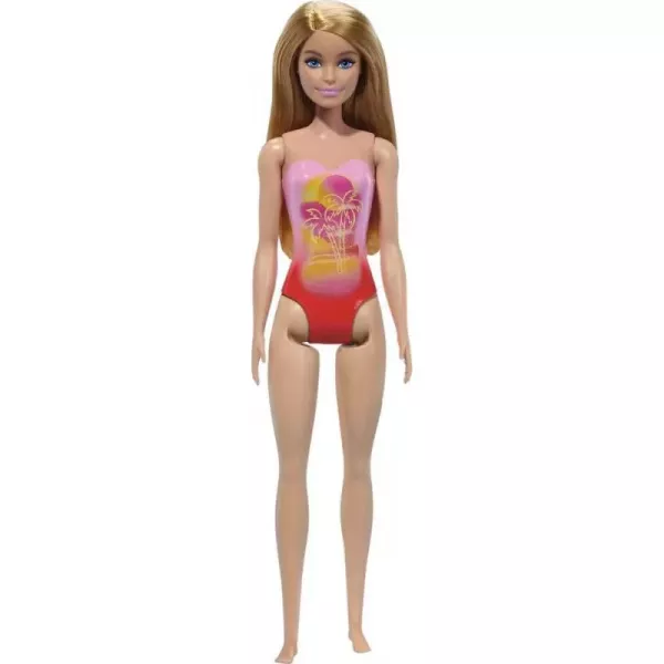 Barbie: Szőke hajú baba rózsaszín pálmafás fürdőruhában