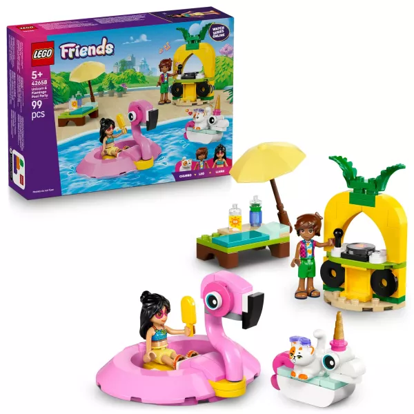 LEGO® Friends Medencés buli flamingóval és egyszarvúval 42658