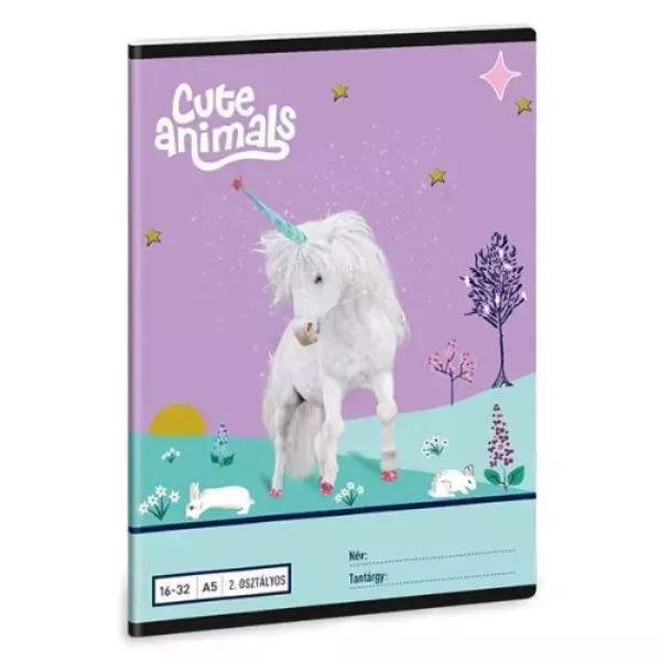 Animais Fofos: Caderno listrado com unicórnios - 2ª série, A5