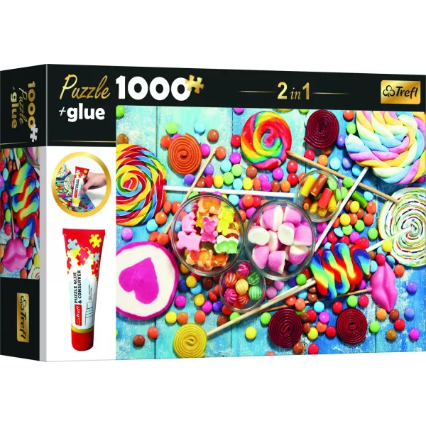 Trefl: Édességek puzzle - 1000 darabos + ragasztó CSOMAGOLÁSSÉRÜLT