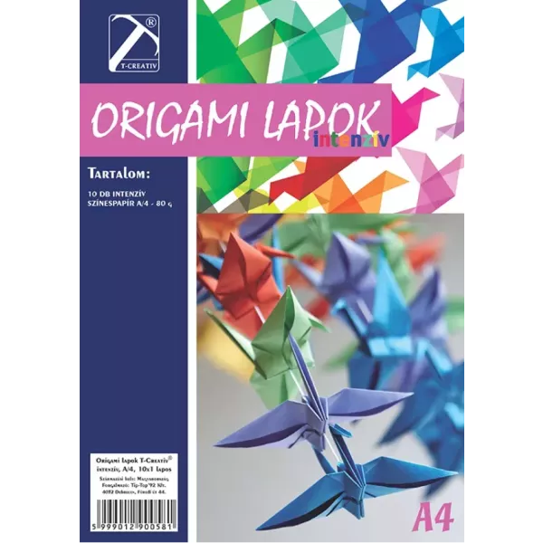 T-Creativ: papier do origami - jaskrawe, intensywne kolory, A/4, 10 szt.