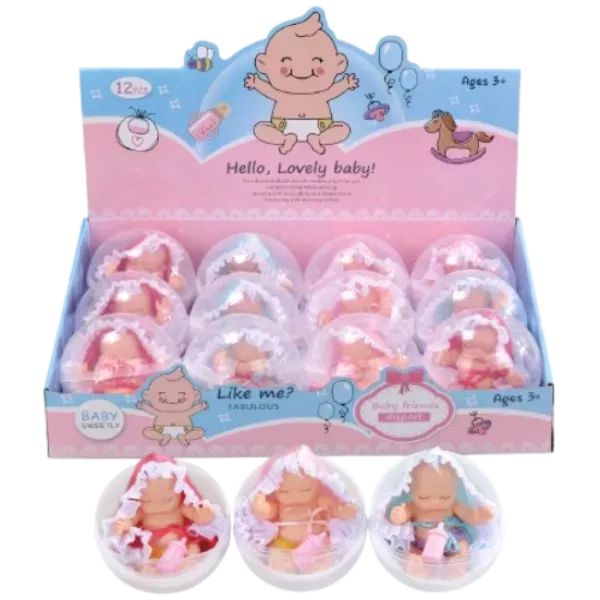 Alvó bébi baba labdában - 13 cm, többféle
