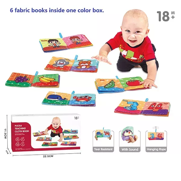Conjunto de livros de tecido colorido - 6 peças