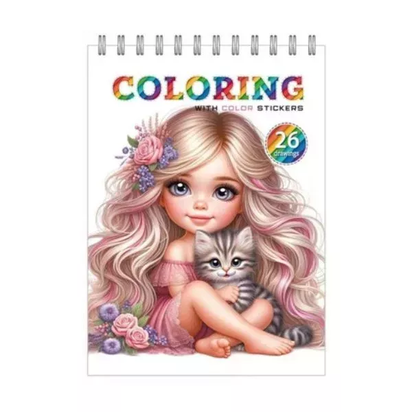Meow libro da colorare a spirale con adesivo, 12 pagine