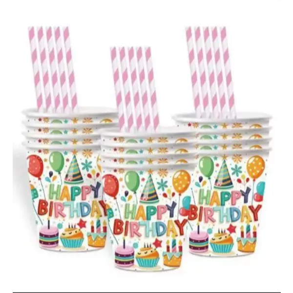 Geburtstagspapierbecher mit Tortenmuster - 10 Stück