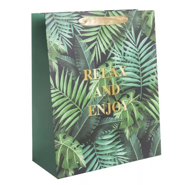 Pálmalevél mintás ajándéktasask - 31 x 42 cm