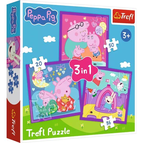 Trefl: Peppa malac mindennapjai 3 az 1-ben - 20, 36, 50 darabos puzzle Trefl: Peppa malac mindennapjai 3 az 1-ben - 20, 36, 50 darabos puzzle