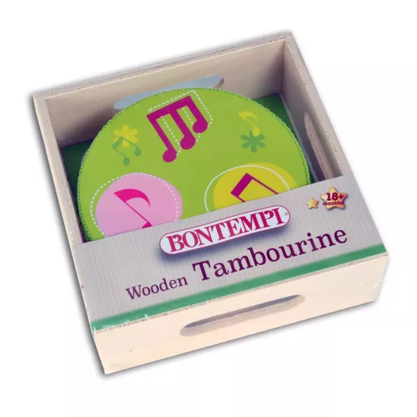 Bontempi: Tamborim de madeira com 6 pratos - 4 cm, várias cores
