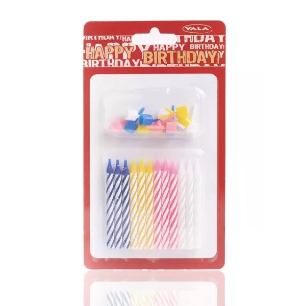 Gestreifte Geburtstagskerzen - 6 cm, 12 Stück