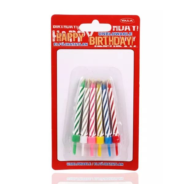 Elfújhatatlan csíkos születésnapi gyertya - 6 darabos