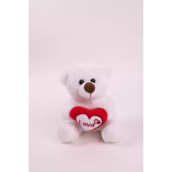 Maci plüssfigura szívvel - 15 cm, fehér Maci plüssfigura szívvel - 15 cm, fehér