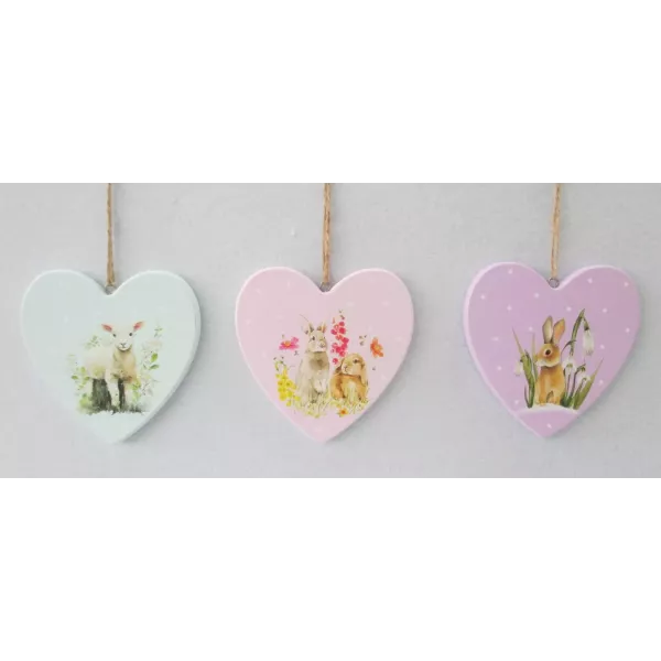 Hartvormige konijnendecoratie van hout - ophangbaar, in verschillende, 10 cm