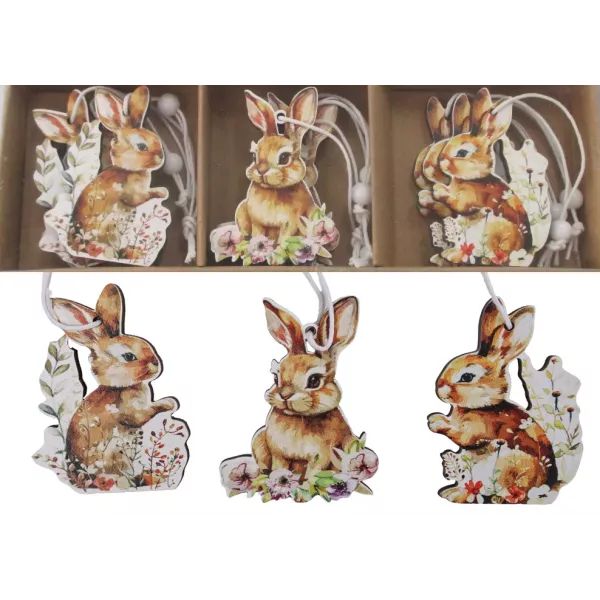 Nyuszi dísz fából - felakasztható, 9 darabos, 5 cm