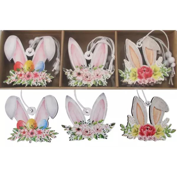 Nyuszifül dísz fából - felakasztható, 9 darabos, 5 cm