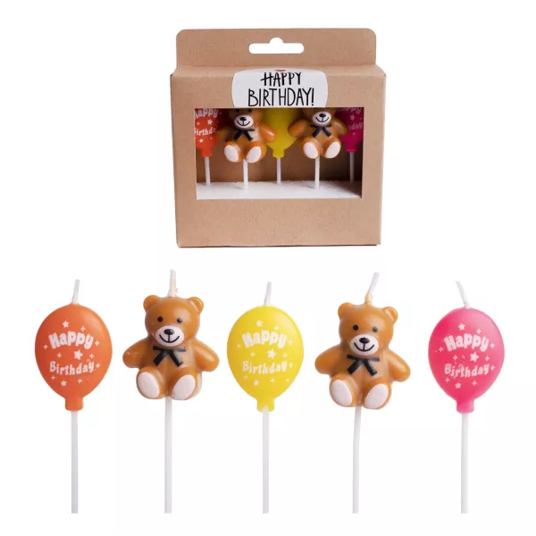 Bärchen-Motiv Geburtstagskerzenset - 5 Stück