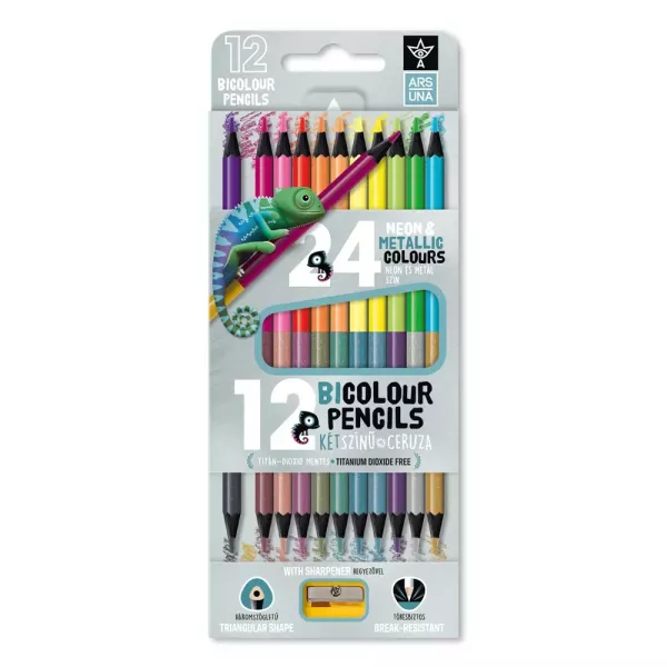 Ars Una: Matite colorate bicolori con temperino - neon, confezione da 12