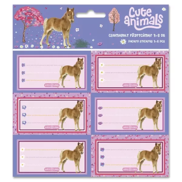 Cute Animals: Etiquetas para cadernos com cavalos – 3 folhas com 6 unidades