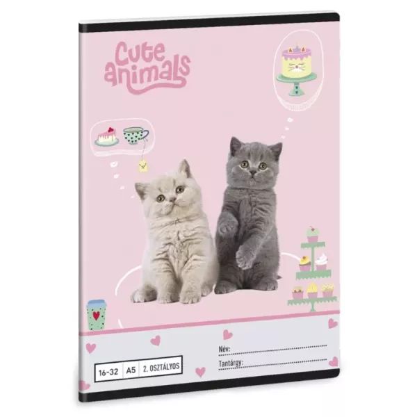 Cute Animals: Tea Party vonalas füzet - 2. osztály, A/5-ös