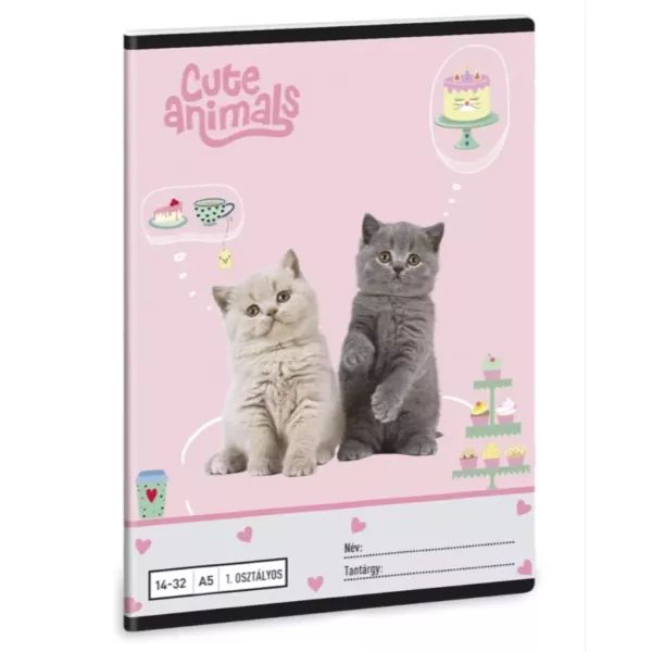Cute Animals: Tea Party vonalas füzet - 1. osztály, A/5-ös