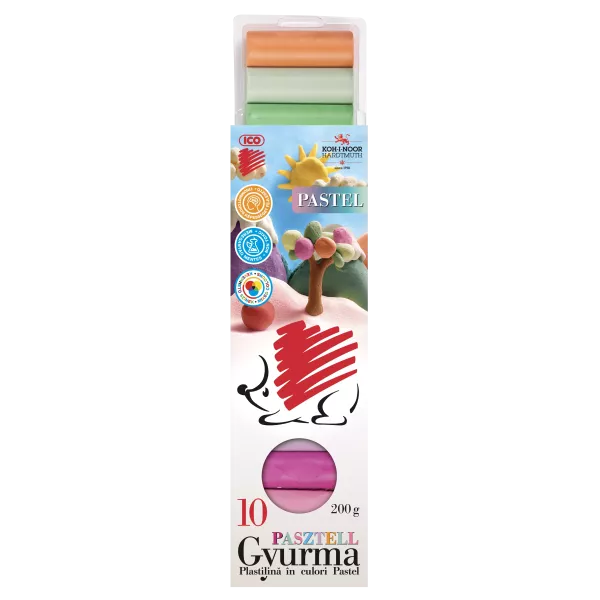 ICO Erizo: Plastilina - set de 10 piezas, colores pastel, 200 g