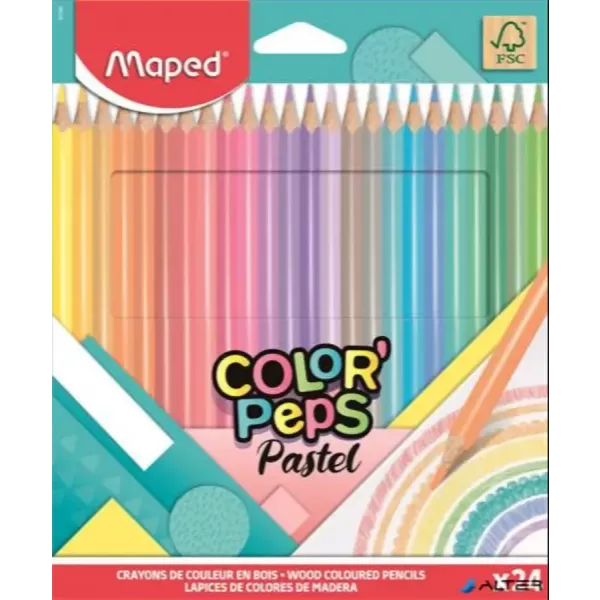 Maped: Color Peps Pastell-Farbstiftset, dreikantig, 24-tlg.