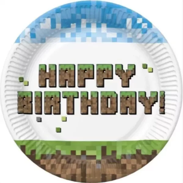 Pixel Block: Geburtstagspappteller – 18 cm, 8 Stück