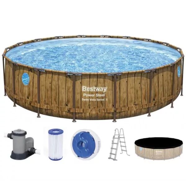Bestway: Power Steel Swim Vista prémium fa hatású fémvázas medence szett - 488 x 122 cm