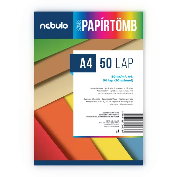 Bloc de hârtie colorată – 50 foi în 10 culori