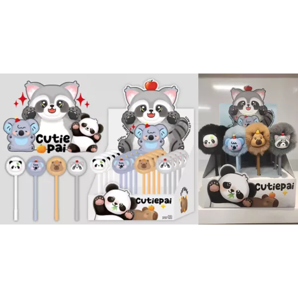Bolígrafo de gel con animales adorables y pompón decorativo, disponible en varios modelos