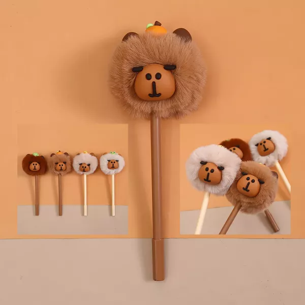 Bolígrafo de gel con estampado de carpincho y pompón decorativo - varios tipos