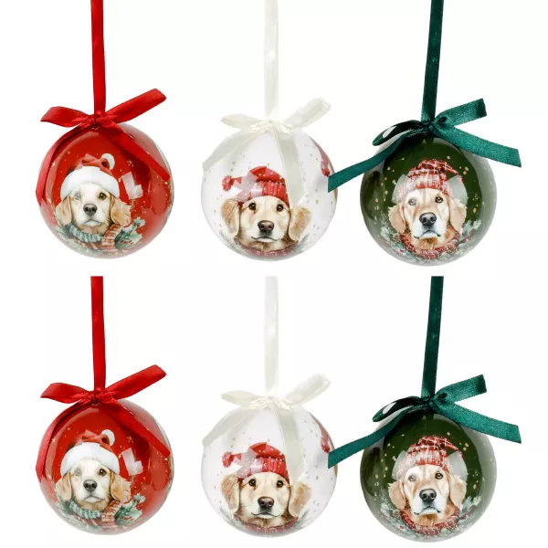 Decorazioni natalizie con labrador con berretto di Babbo Natale - sfera 6 cm, set da 6 pezzi
