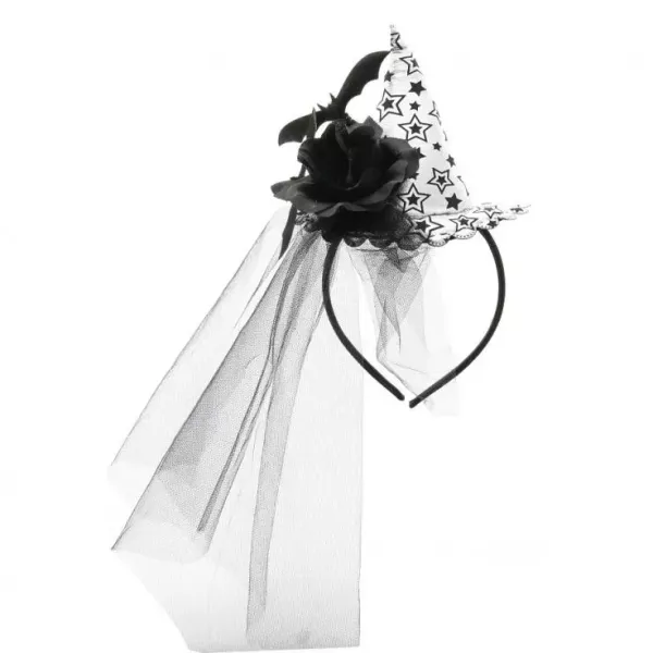Diadema de Halloween con velo y murciélago, color plata, talla única