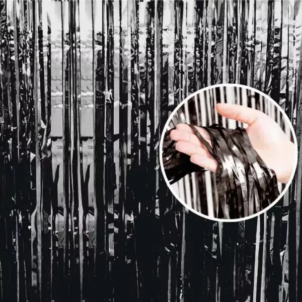 Zwart gordijn met slierten voor feestdecoratie deur/muur – 90 x 240 cm